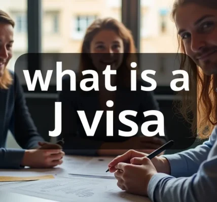 The image shows a diverse group of people interacting, illustrating the global exchange of the J Visa.